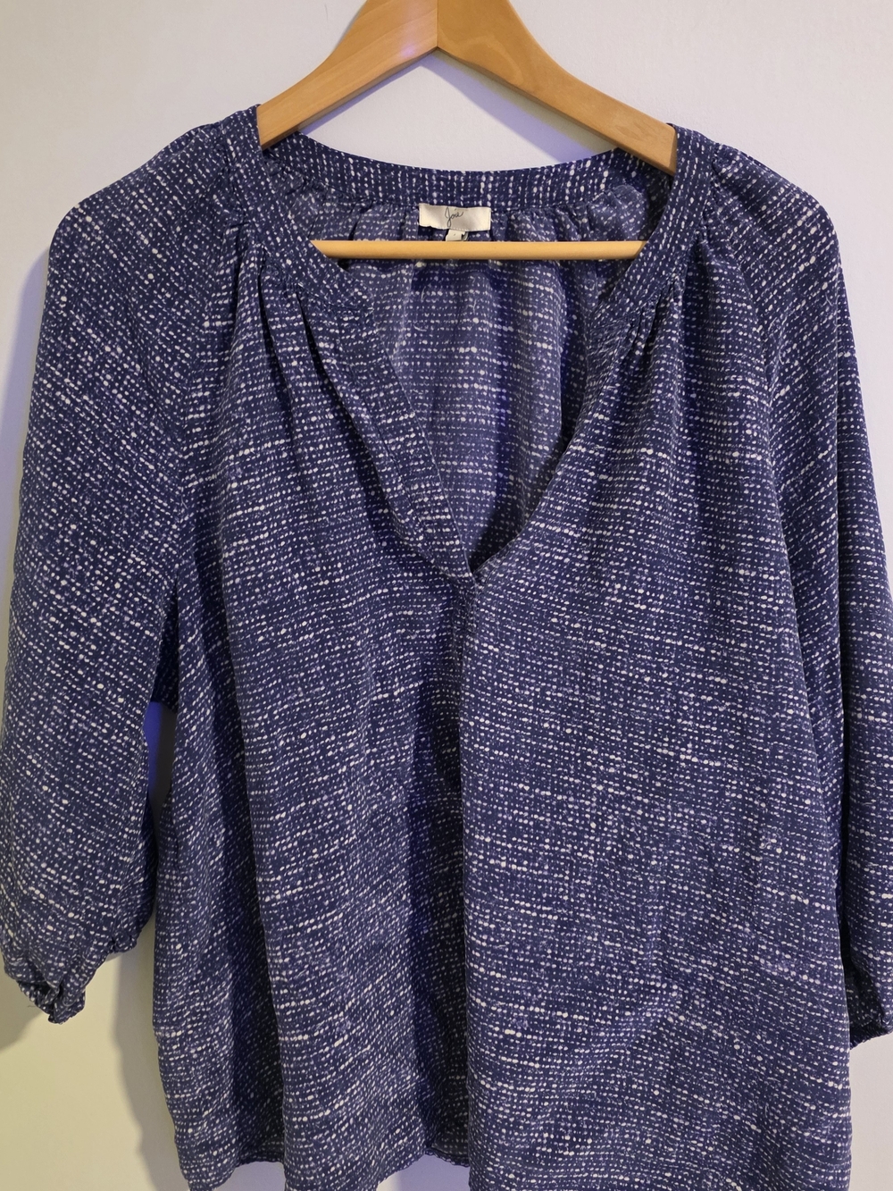 Joie Blue White Print V-Neck Blouse 3/4 Sleeve Size L